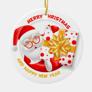 Santa Claus happy new year Ceramic Tree Decoration