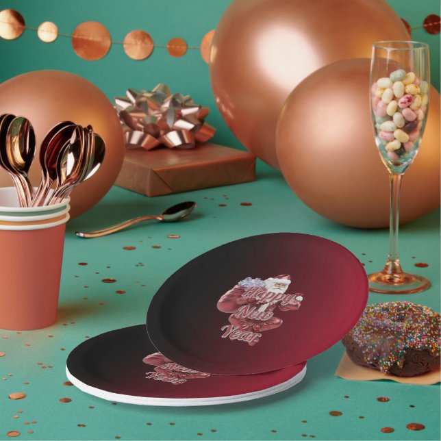 Santa Claus Happy New Year Disposable Paper Plates (Multi)