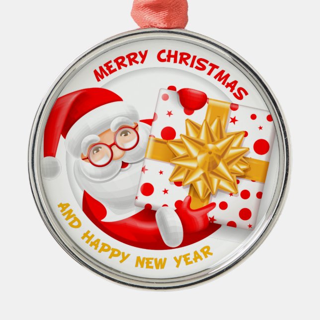 Santa Claus happy new year Metal Tree Decoration (Front)