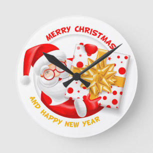 Santa Claus happy new year Round Clock