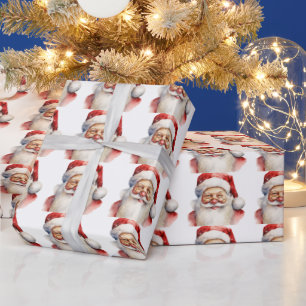 Santa Claus Happy Smiling Cherry Red Nose Cheeks Wrapping Paper