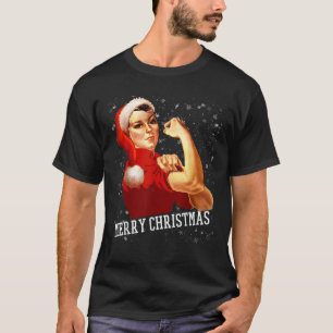 Santa Claus Hat Christmas Rosie the Riveter Shirt