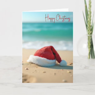 Santa Claus Hat On a Tropical Beach Holiday Card