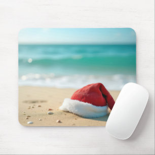 Santa Claus Hat On a Tropical Beach Mouse Pad