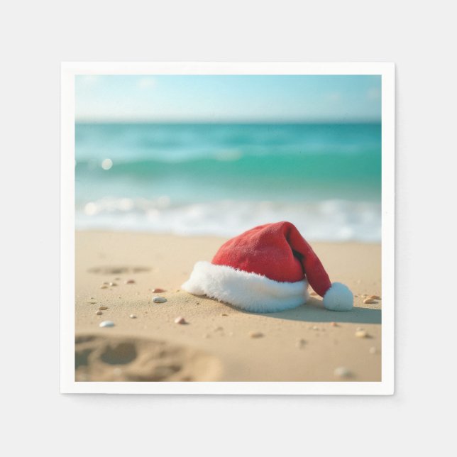 Santa Claus Hat On a Tropical Beach Napkin (Front)