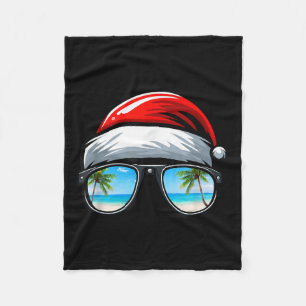 Santa Claus Hat Sungles Beach Christmas In July Fleece Blanket