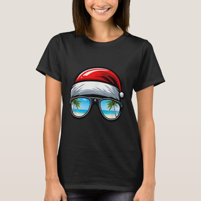 Santa Claus Hat Sungles Beach Christmas In July  T-Shirt (Front)