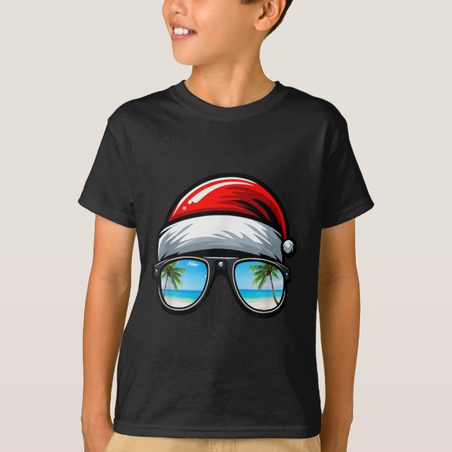 Santa Claus Hat Sungles Beach Christmas In July  T-Shirt (Front)