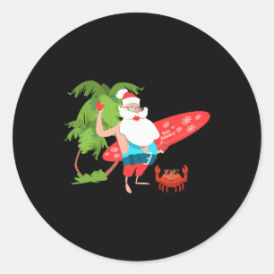 Santa Claus Hawaii Beach Funny Christmas In July M Classic Round Sticker