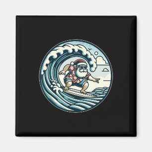 Santa Claus Hawaiian Surfing Christmas Aloha Tropi Magnet