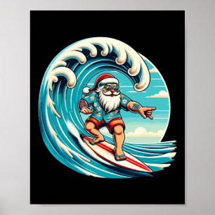 Santa Claus Hawaiian Surfing Christmas Aloha Tropi Poster