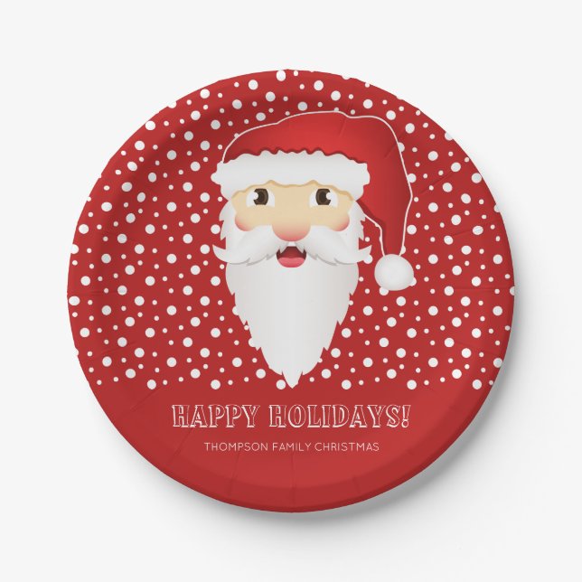 Santa Claus Head Custom Event Name Red Christmas Paper Plate (Front)