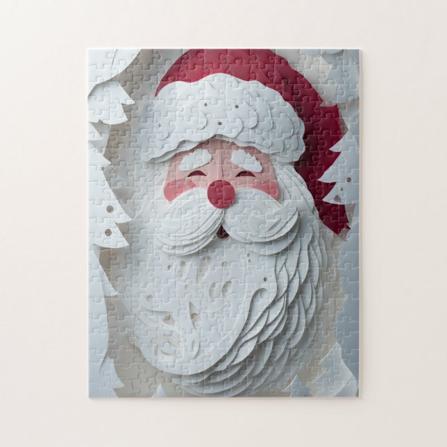 Santa Claus head with white Christmas trees Jigsaw Puzzle (Vertical)