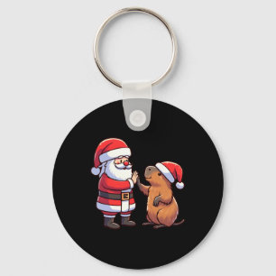 Santa Claus High-fiving Capybara Christmas Toddler Key Ring