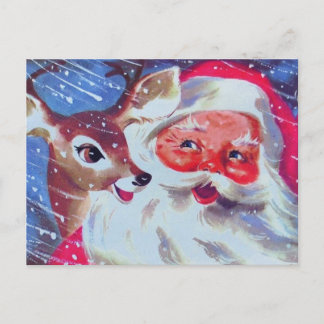 Santa Claus & his Reindeer Vintage Christmas Postcard
