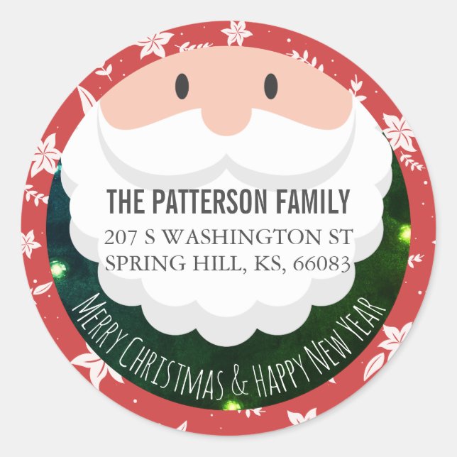 Santa Claus Ho Ho Christmas Happy New Year Address Classic Round Sticker (Front)