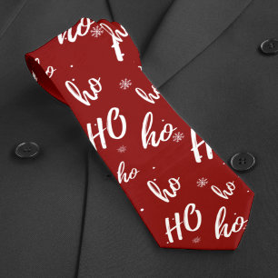 Santa Claus Ho Ho Ho Christmas Snowflake Dark Red Tie
