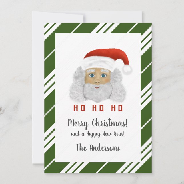 Santa Claus HO HO HO Green Merry Christmas Holiday Card (Front)