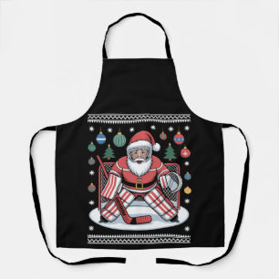 Santa Claus Hockey Goalie Christmas Ugly Sweater Apron