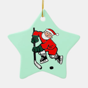 Santa Claus Hockey Player Ceramic Ornament