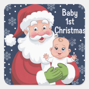 Santa Claus Holding a Baby 1st Christmas  Square Sticker