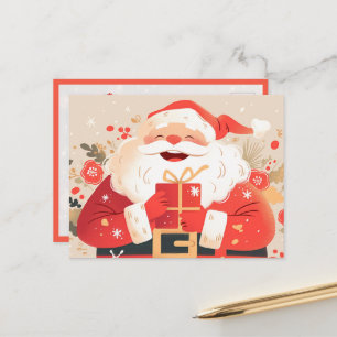 Santa Claus Holding a Christmas Gift Box Postcard