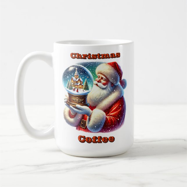 Santa Claus Holding a Festive Snow Globe in Winter Coffee Mug (Left)