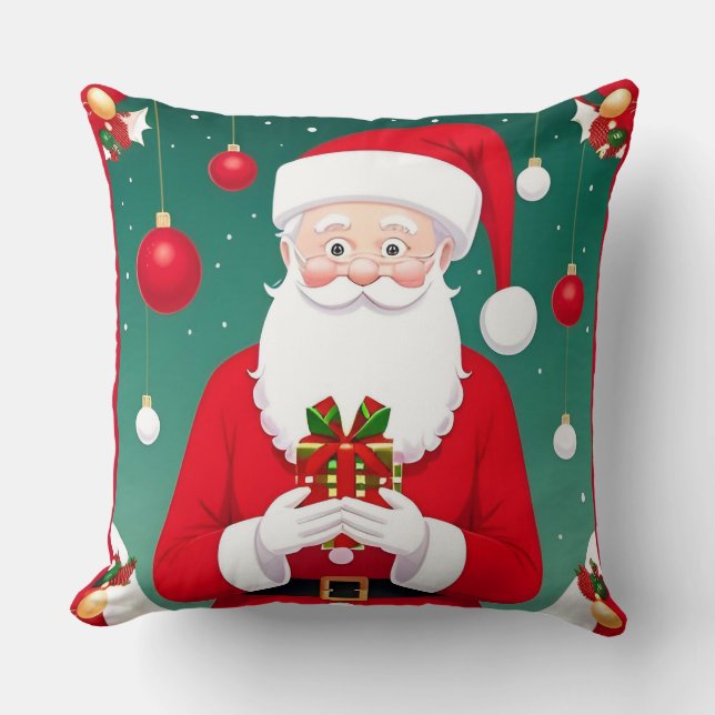 Santa Claus Holding A Gift Cushion (Front)