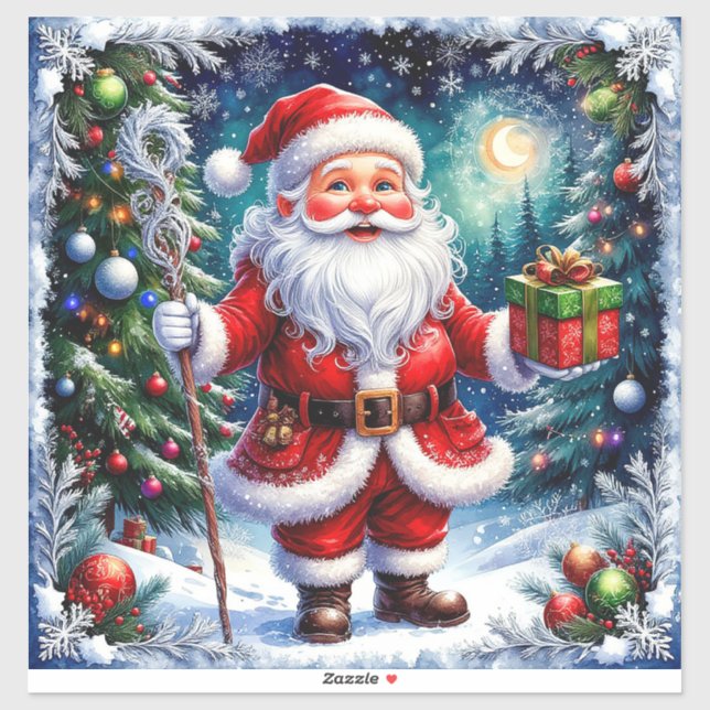 Santa Claus Holding a Gift in a Magical Christmas (Sheet)