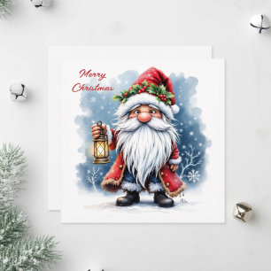 Santa Claus holding a glowing lamp. Holiday Card