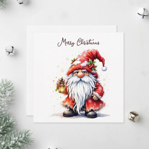 Santa Claus holding a glowing lamp. Holiday Card
