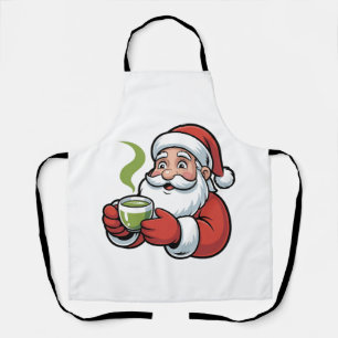 Santa Claus Holding a Matcha Drink Christmas Apron