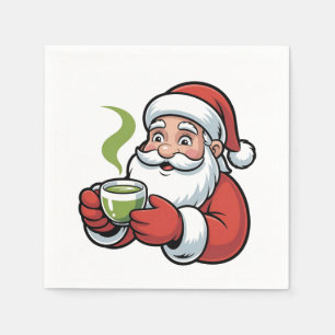 Santa Claus Holding a Matcha Drink Christmas Napkin