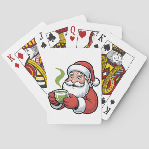 Santa Claus Holding a Matcha Drink Christmas  Playing Cards