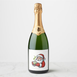 Santa Claus Holding a Matcha Drink Christmas Sparkling Wine Label