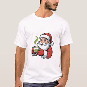 Santa Claus Holding a Matcha Drink Christmas T-Shirt