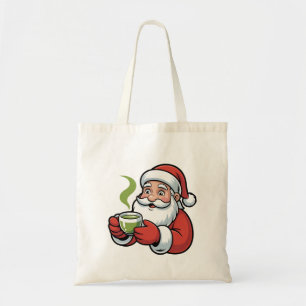 Santa Claus Holding a Matcha Drink Christmas Tote Bag