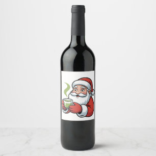 Santa Claus Holding a Matcha Drink Christmas Wine Label