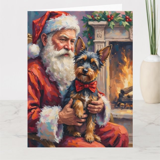 Santa Claus Holding Affenpinscher Christmas Art Card (Front)