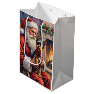 Santa Claus Holding Affenpinscher Christmas Art Medium Gift Bag