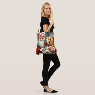 Santa Claus Holding Afghan Hound Christmas Tote Bag