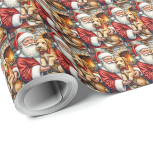 Santa Claus Holding Airedale Christmas Art Wrapping Paper