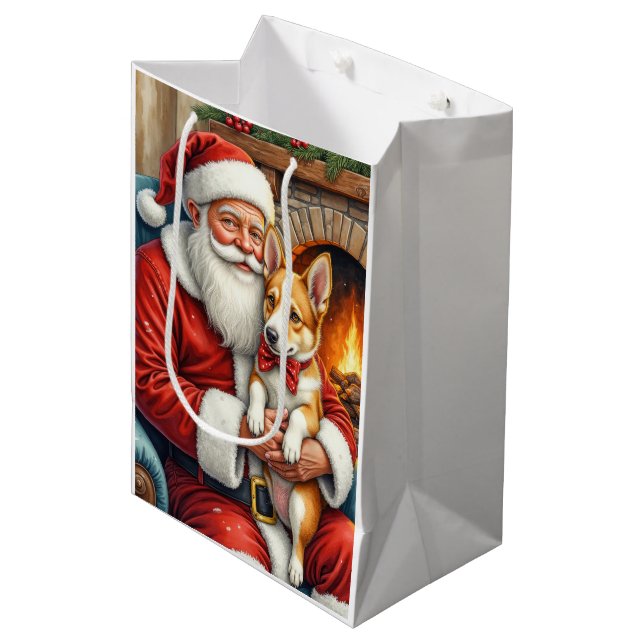 Santa Claus Holding Australian Cattle Christmas Medium Gift Bag (Front Angled)