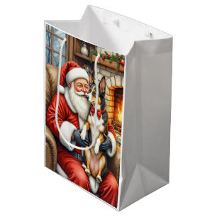 Santa Claus Holding Australian Kelpie Christmas  Medium Gift Bag