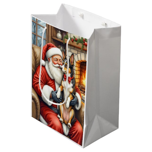 Santa Claus Holding Australian Kelpie Christmas  Medium Gift Bag (Front Angled)
