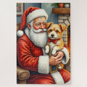 Santa Claus Holding Australian Terrier Christmas Jigsaw Puzzle