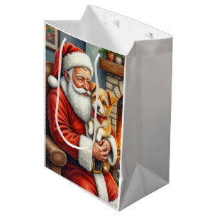 Santa Claus Holding Australian Terrier Christmas  Medium Gift Bag