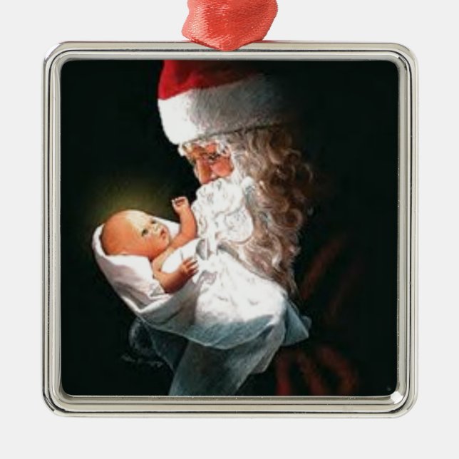 Santa Claus Holding Baby Jesus Metal Ornament (Front)