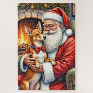 Santa Claus Holding Basenji Christmas Art Jigsaw Puzzle