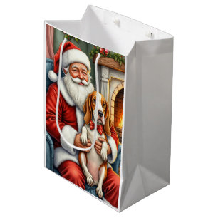 Santa Claus Holding Basset Hound Christmas Art Medium Gift Bag